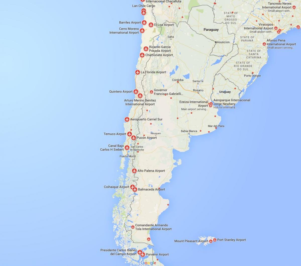 რუკა აეროპორტები ჩილეში