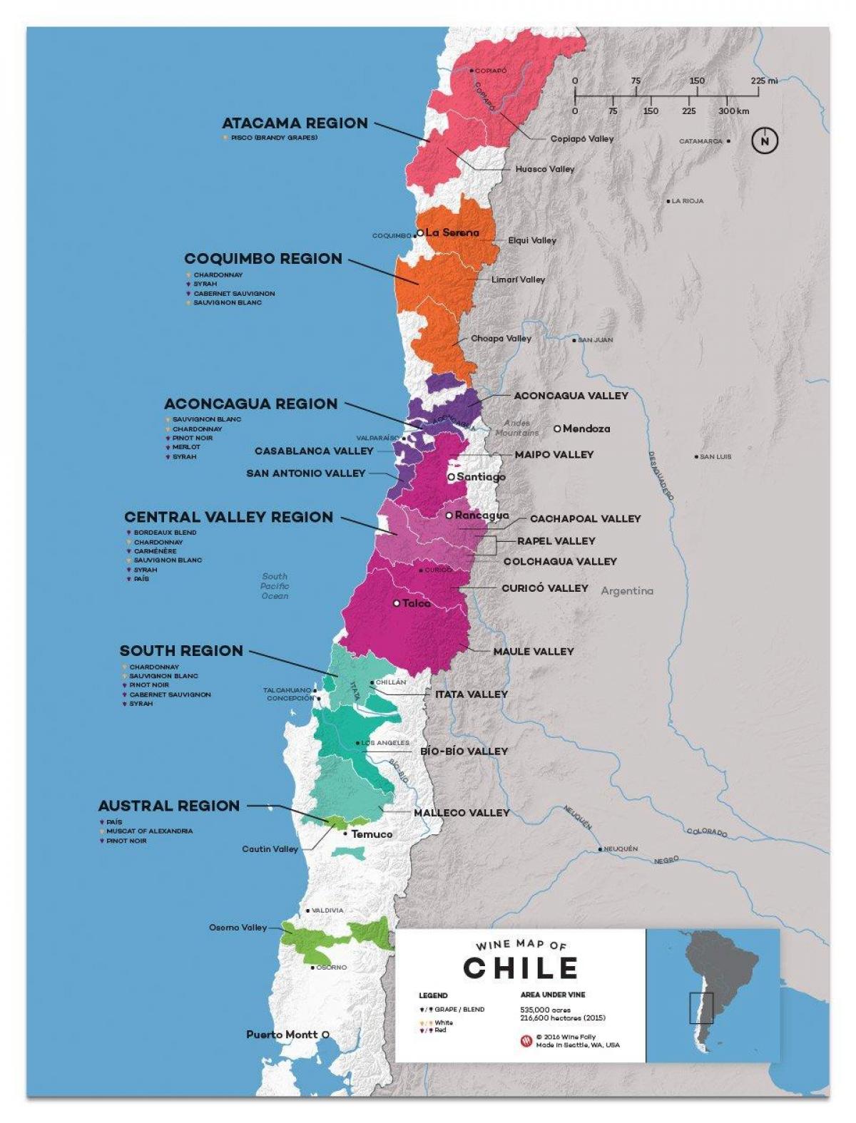 ჩილეს ღვინის ქვეყანა რუკა