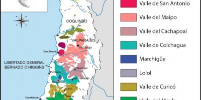 რუკა ჩილეს ღვინის რეგიონებში 